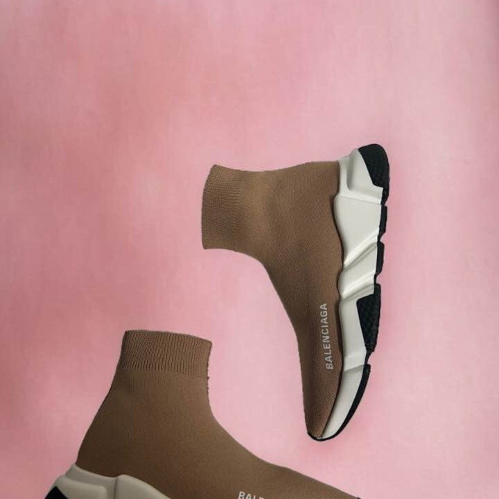Balenciaga Speed Trainers Tan Brown White Sneaker Women Size 6 Runner Platform - Picture 9 of 12